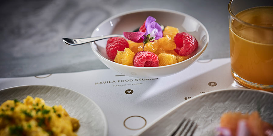 The food on board the Havila cruise ships features a bowl of fresh and vibrant fruit. 